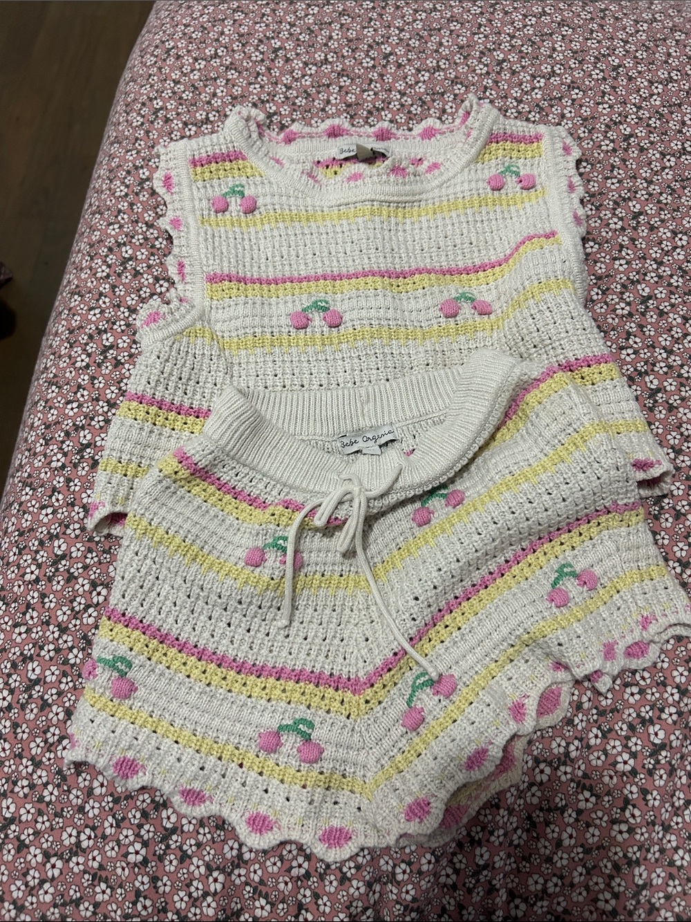 Bebe organic Cherry Knit Top & Shorts Set (size 4 bottoms & size 5 top)